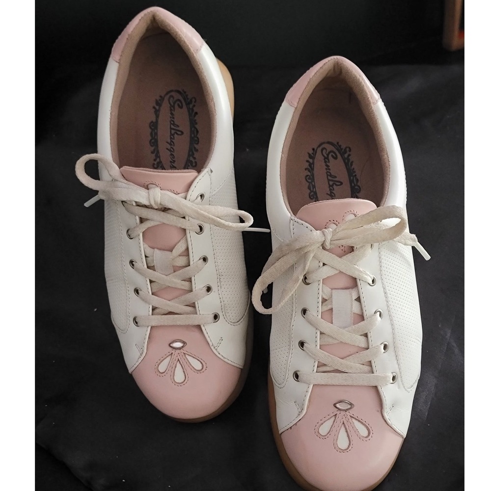 Sandbaggers Womens Golf Shoes White Pink Floral Rhinestone DEB Size 6.5